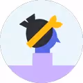 Avatar of a person with short hair tied by an orange headband on a purple background.