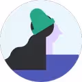 Silhouette of a person with a green beanie facing right over a blue background.
